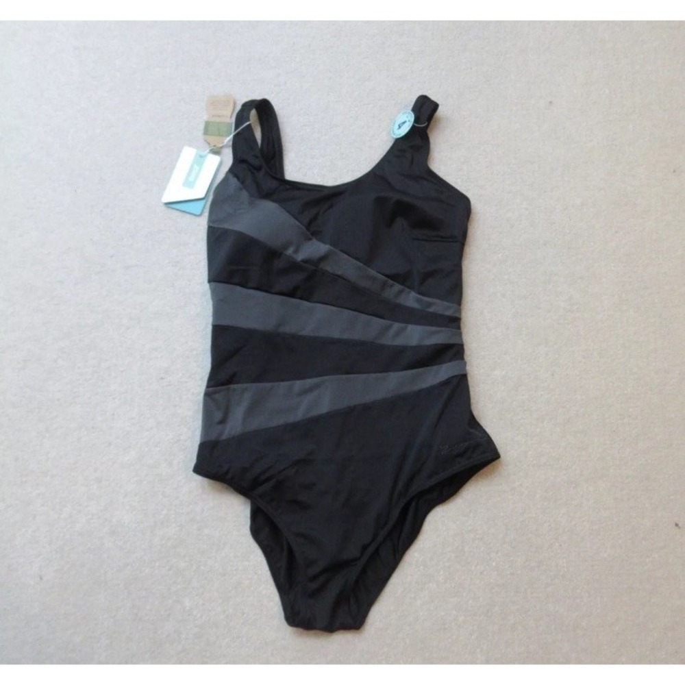 Zoggs Sandon Swimsuit Womens UK 14 Black Holiday Quick Dry‎ Scoopback EU 38 NWT